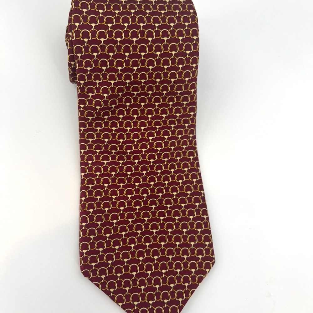 Brooks Brothers Makers Italy Silk Tie Burgundy Gold Horsebit Equestrian USA Made - Picture 2 of 5